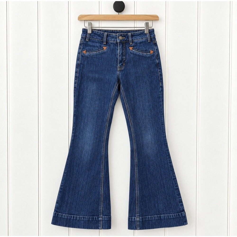 Rock & Roll Denim Women's High Rise Trouser Flare Jeans Striped Blue 29x30